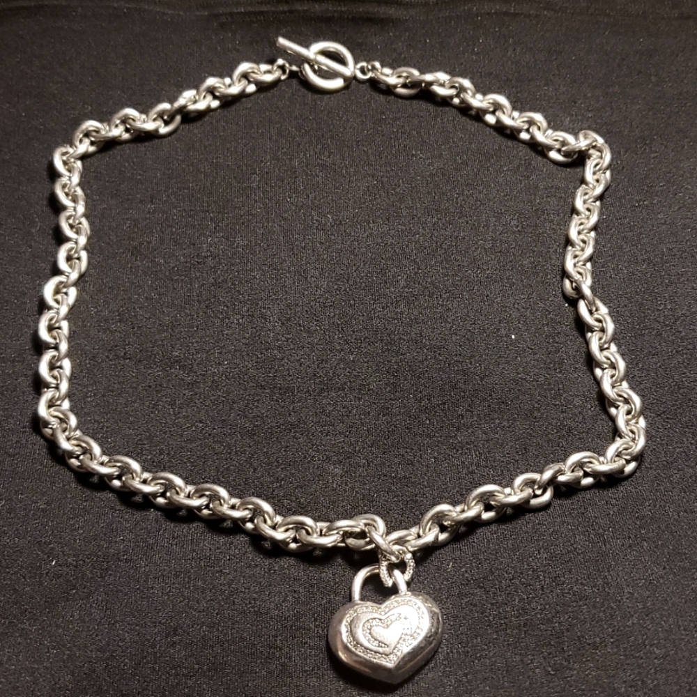 Sterling Silver necklace with diamonds heart charm - Picture 1 of 16